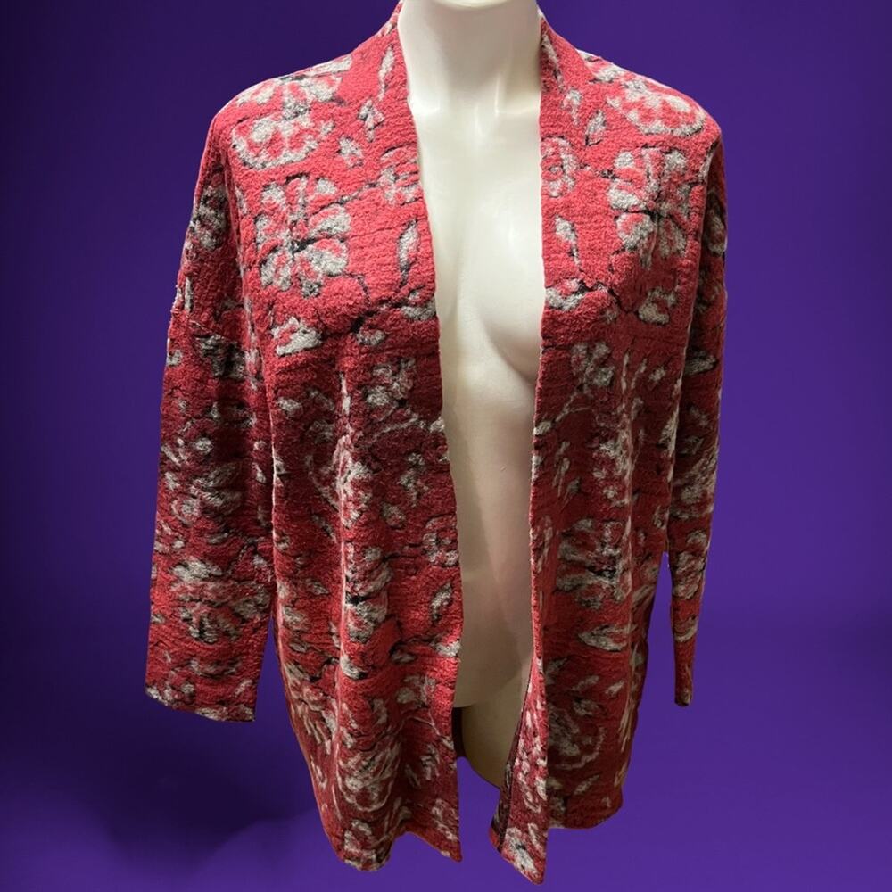 Vintage Grandma’s Rug Open Front Cardigan Grannycore Cottage Floral Wool Blend